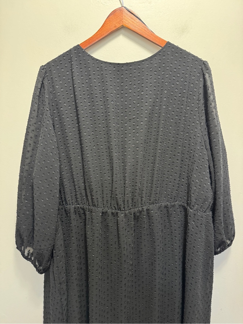 Addition Elle Black Polka Dot Faux Wrap Dress Sheer Sleeves Size 24 - Picture 7 of 10